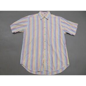 Bullock & Jones Shirt Mens Medium Button Up Multicolor Striped Short Sleeve